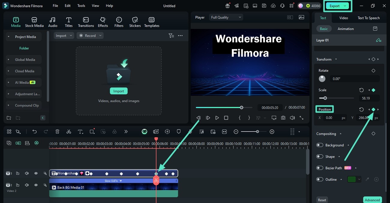 set text position and export video