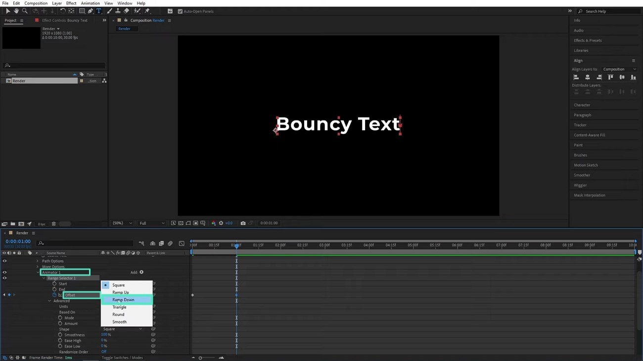 pick ramp down for bounce text
