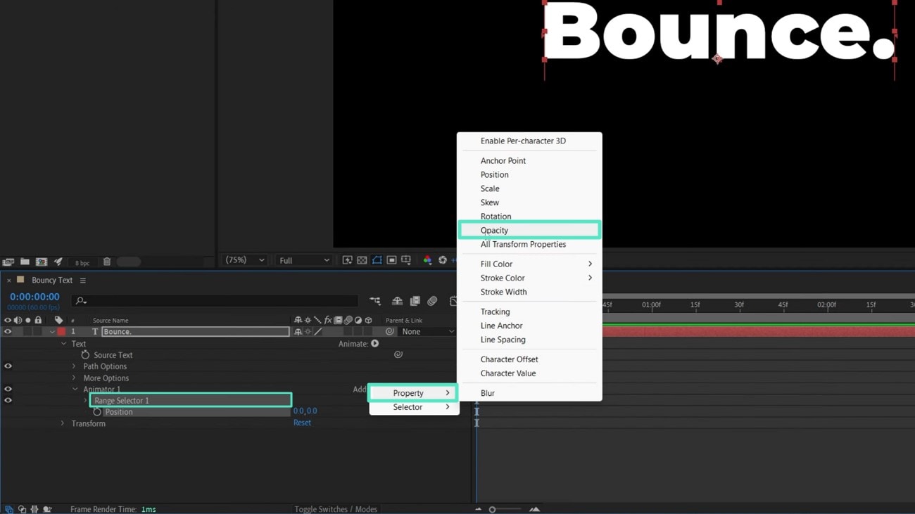 click opacity from drop down menu