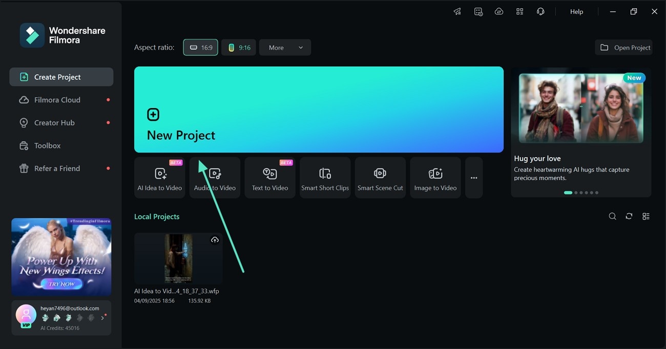filmora desktop new project