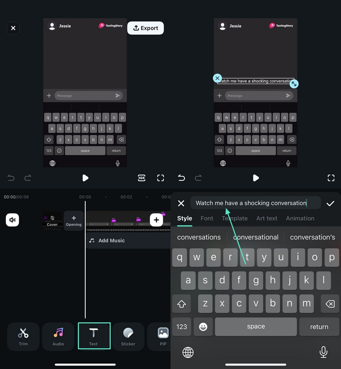 add text to video filmora app