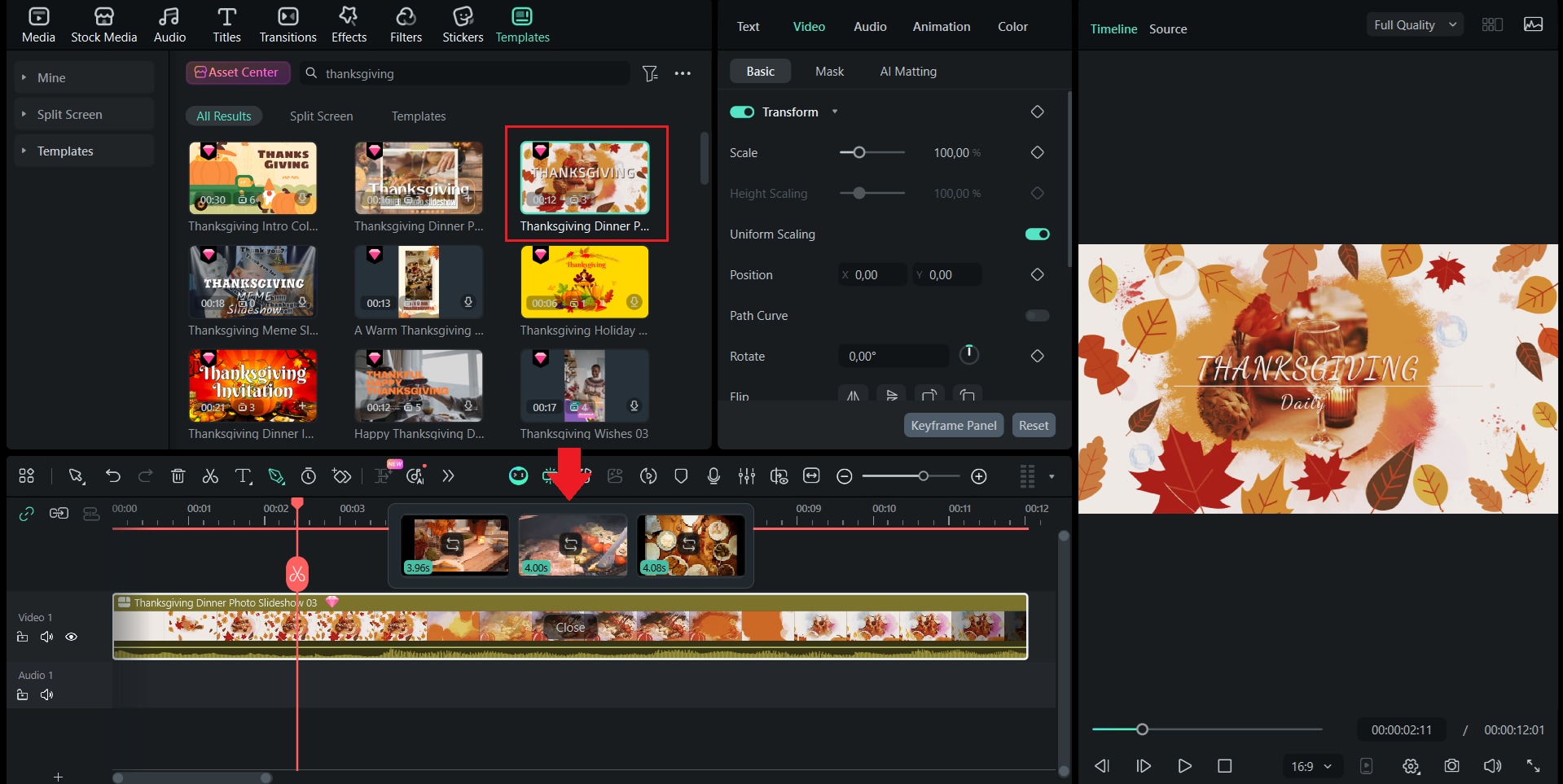 replace media in thanksgiving recipe video
