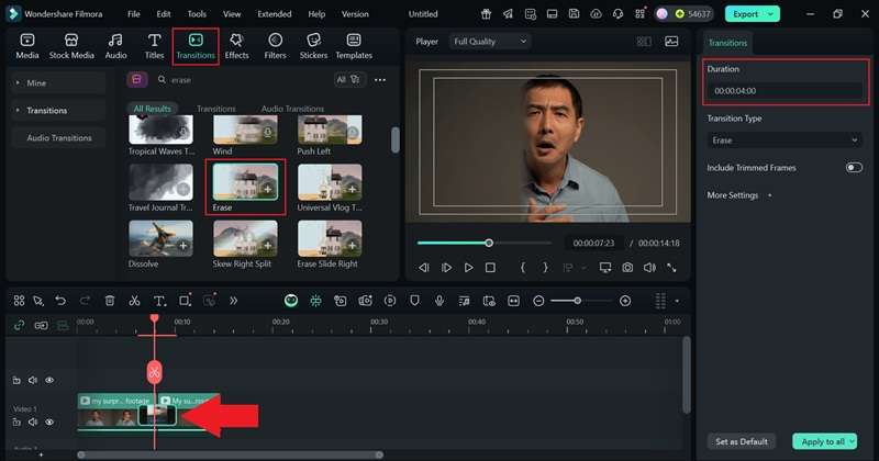 utiliser effacer les transitions et ajuster la durée
