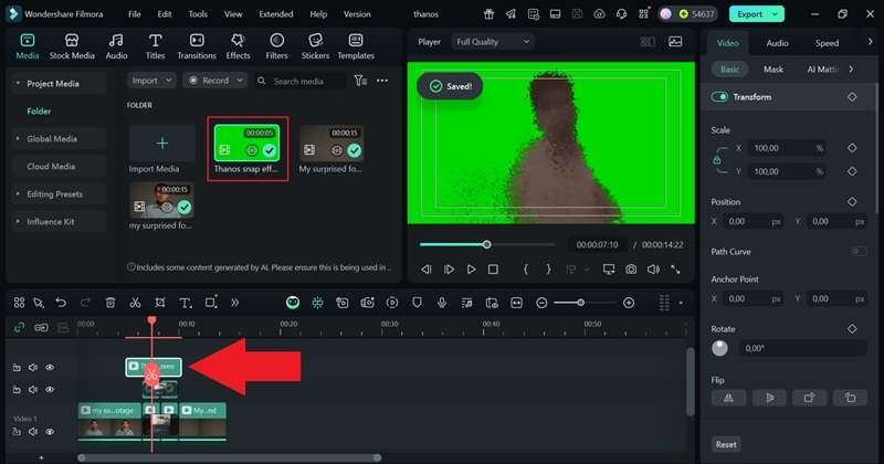 faire glisser les effets de désintégration sur la timeline