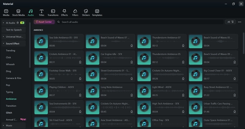 filmora sound effects library