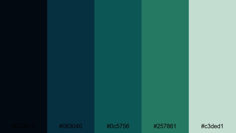 tidal kelp reflections blue dark green color palette with hex codes