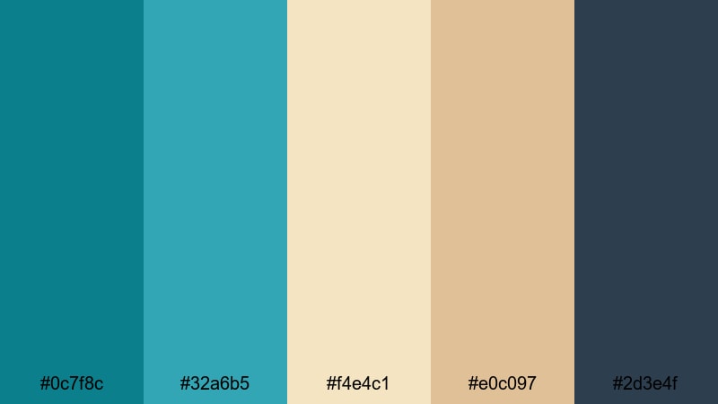 tidal sand escape teal blue color palette with hex codes