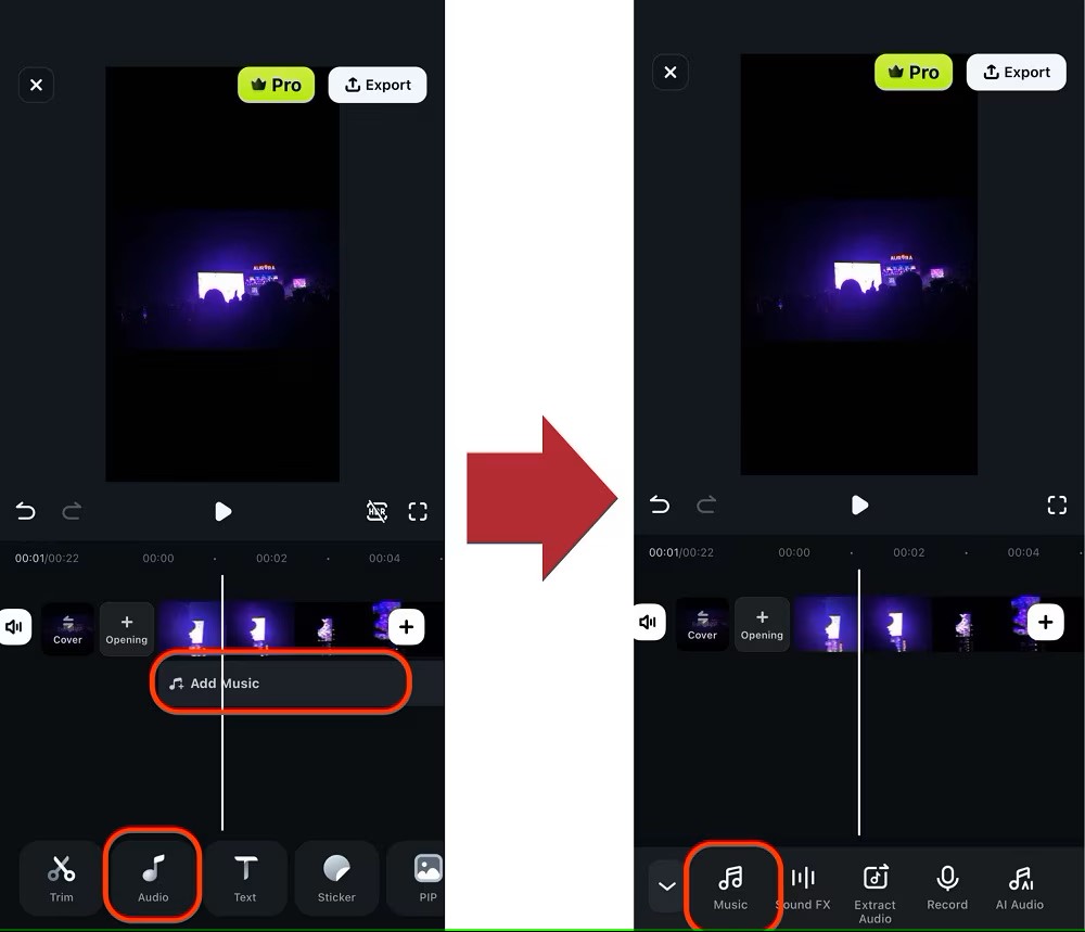 add your music on the video project