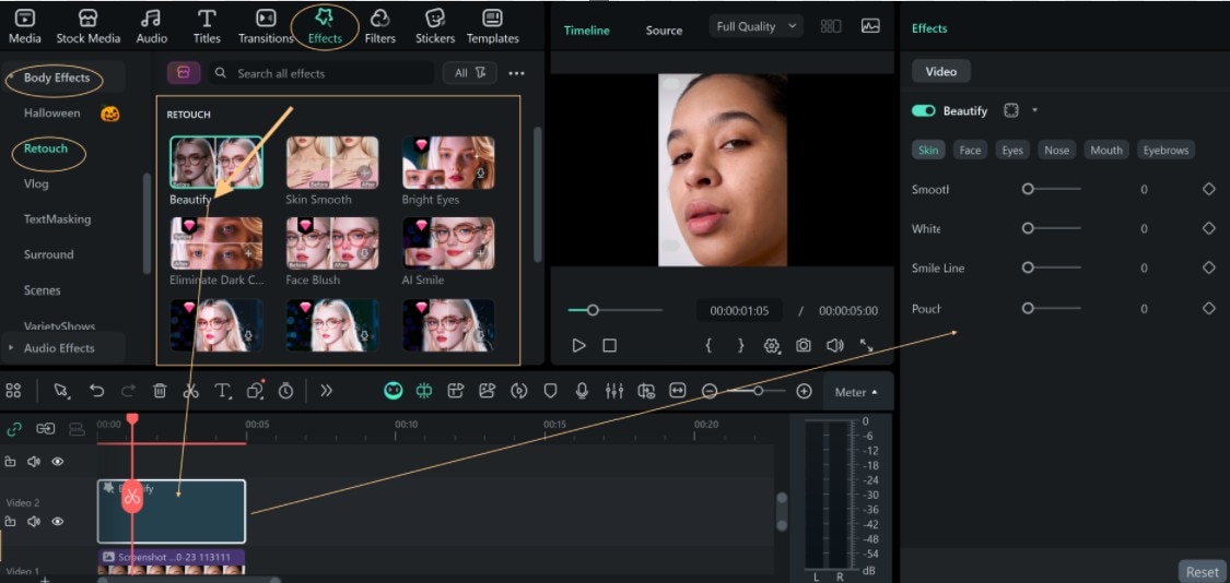 select the beautify effect