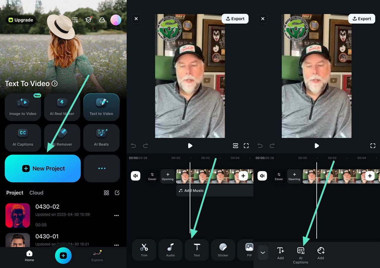 add ai captions filmora app