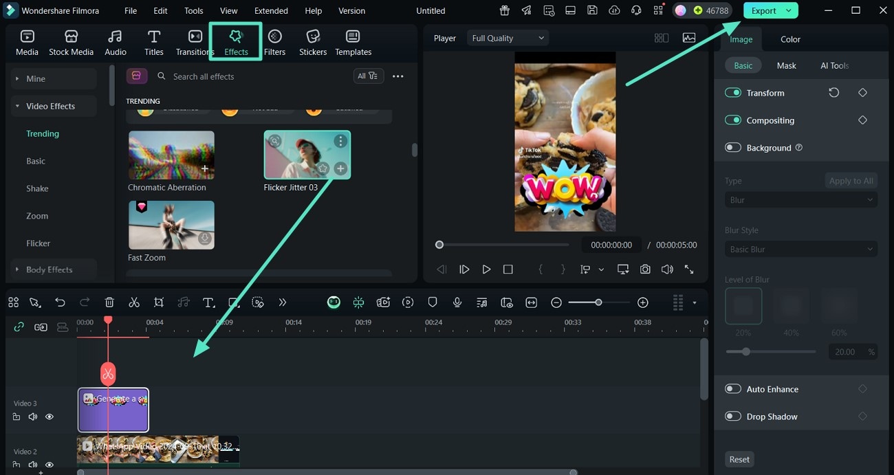 apply effects and click export