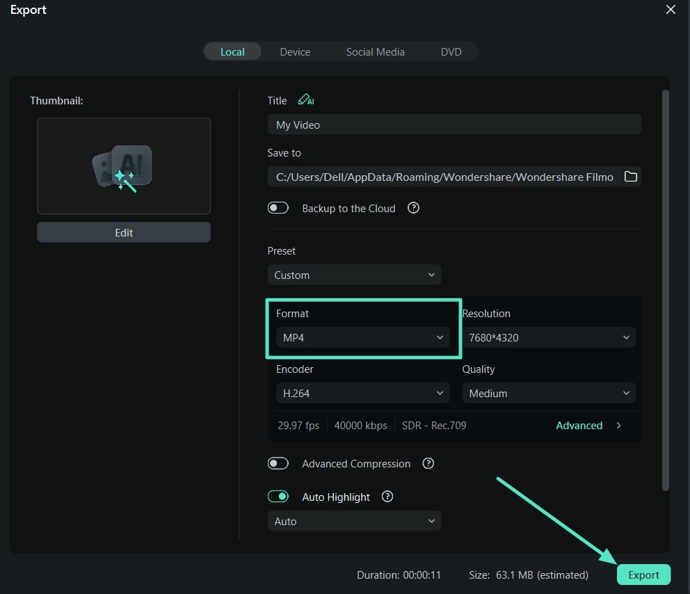 pick file format hit export