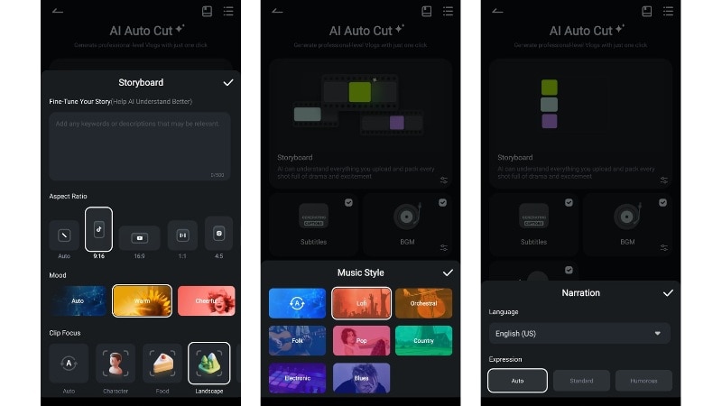 adjust the ai Auto Cut settings