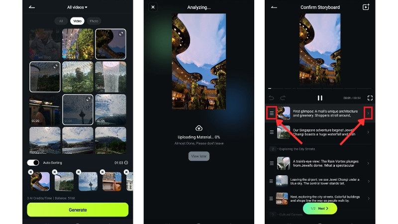 import videos and confirm storyboard