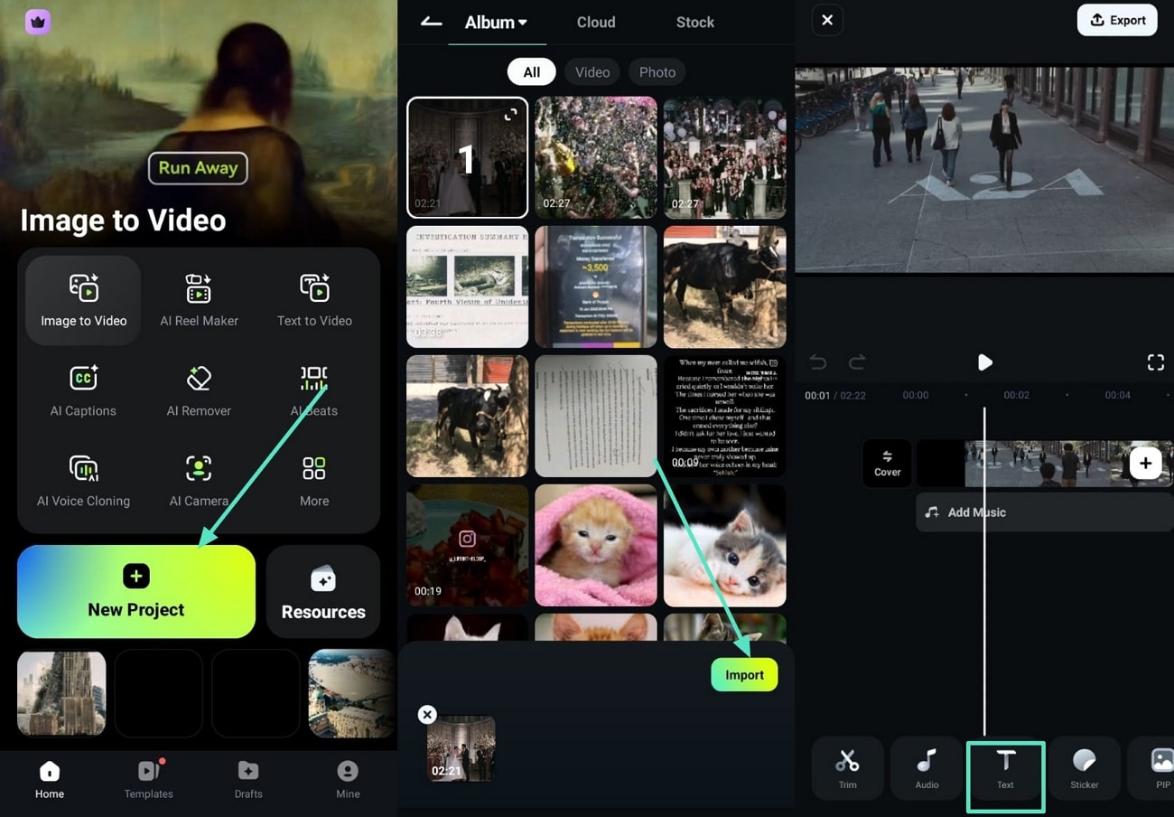 import tiktok filmora app add text