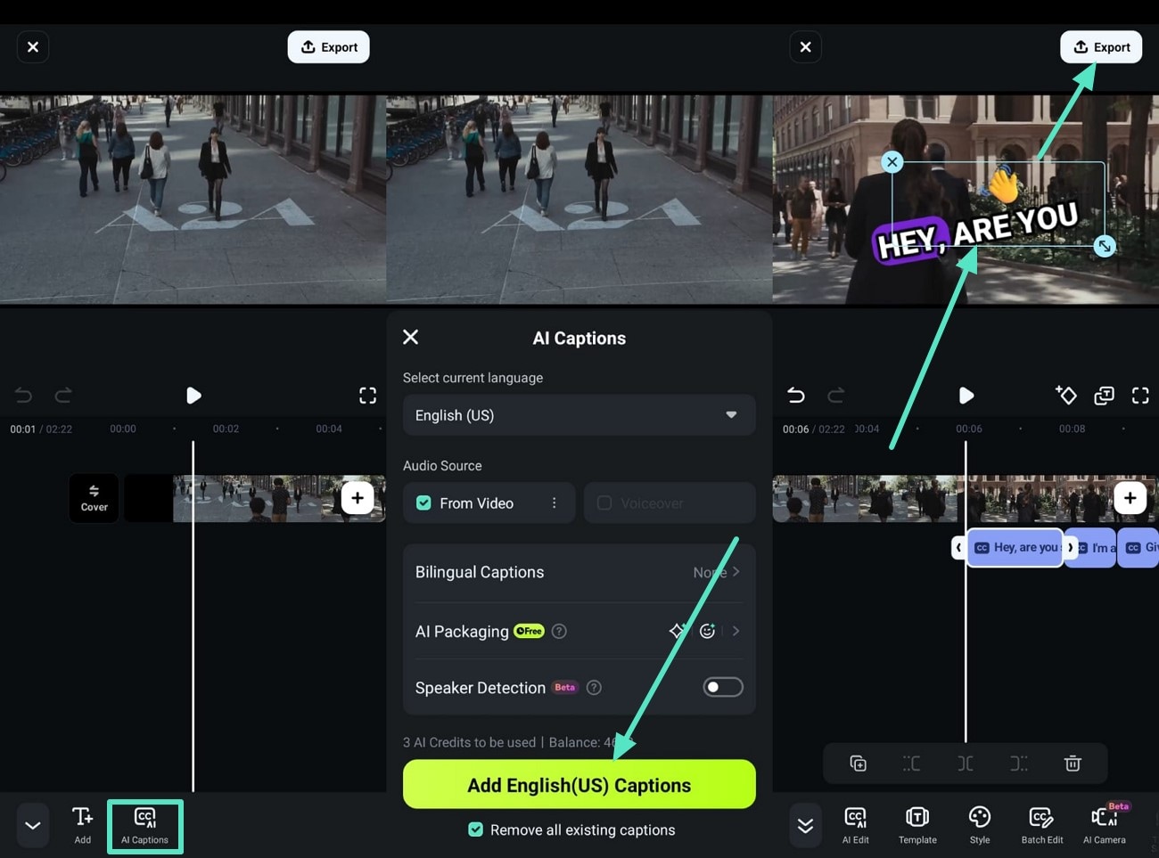 ai captions export tiktok with text