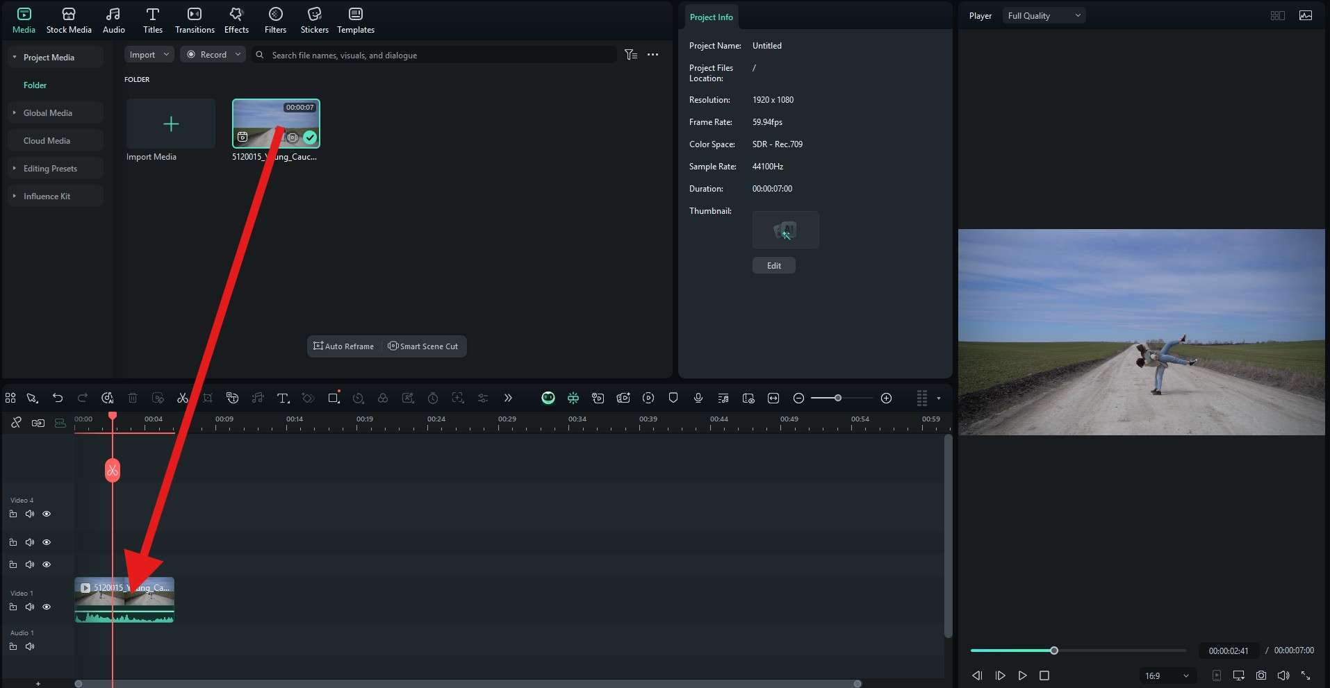 drag video to editing timeline filmora
