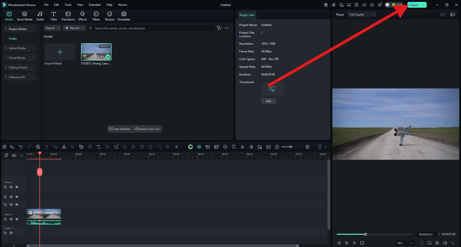 click on export button filmora desktop