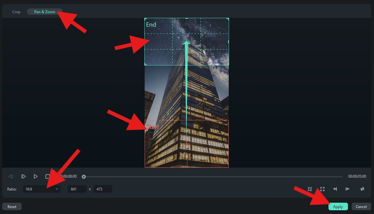 use pan and zoom feature filmora