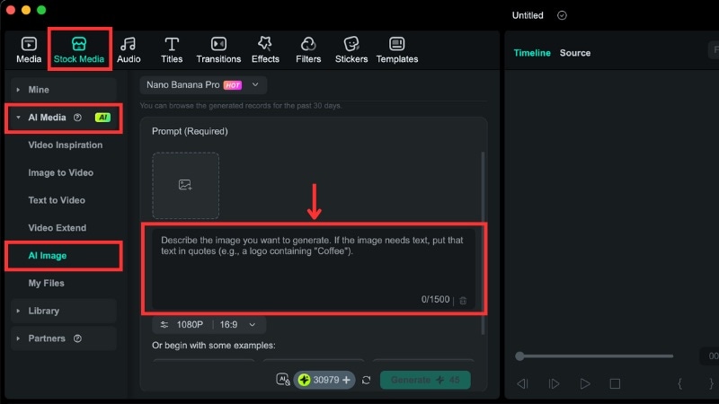 access the filmora ai image feature