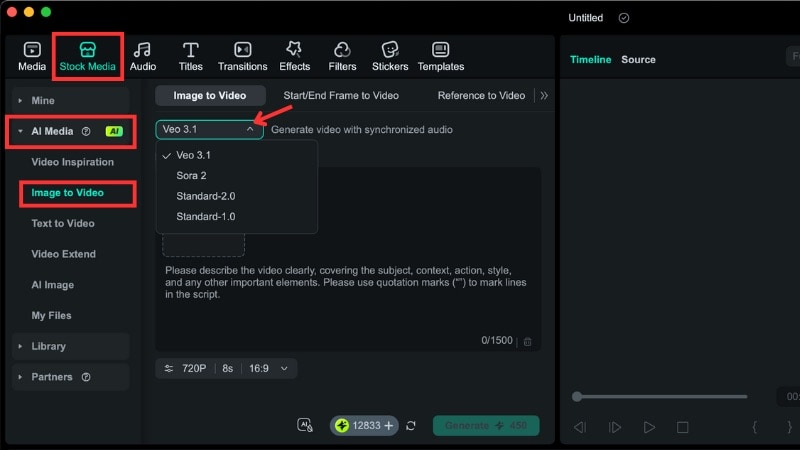 access the filmora image to video feature