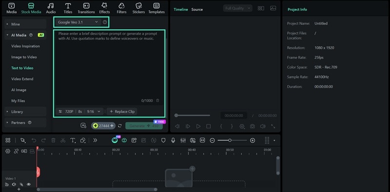 select ai mode and enter prompt