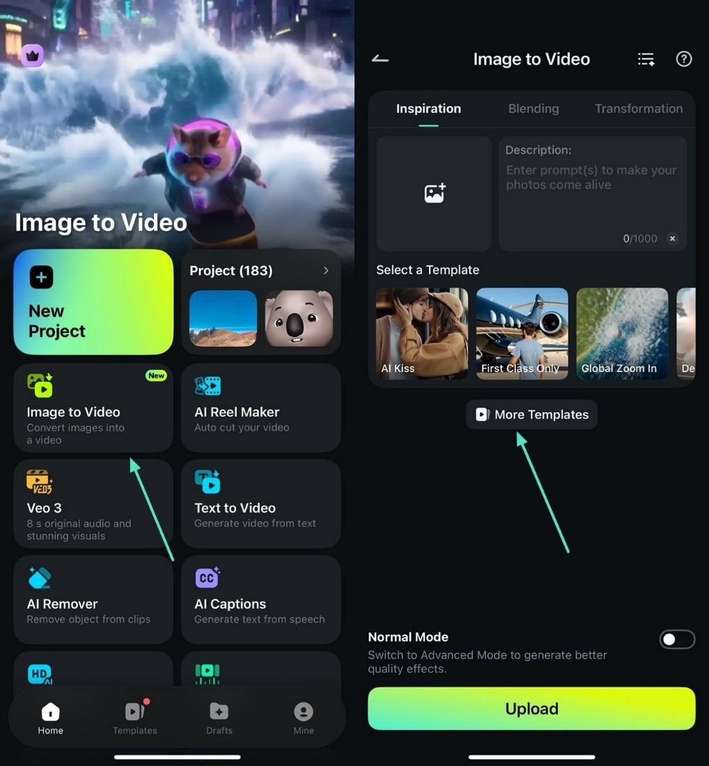 choose image to video templates