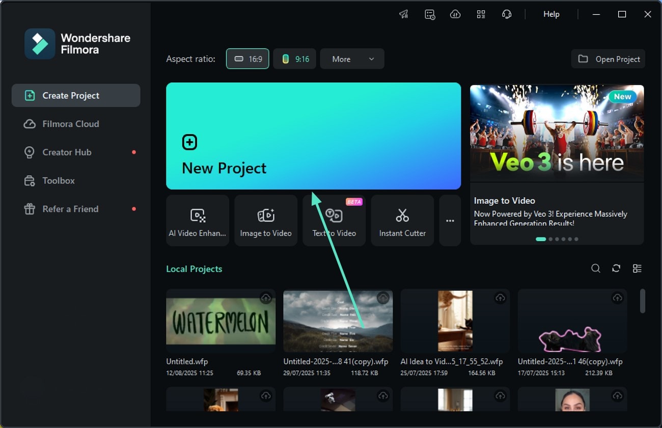 create new project filmora desktop