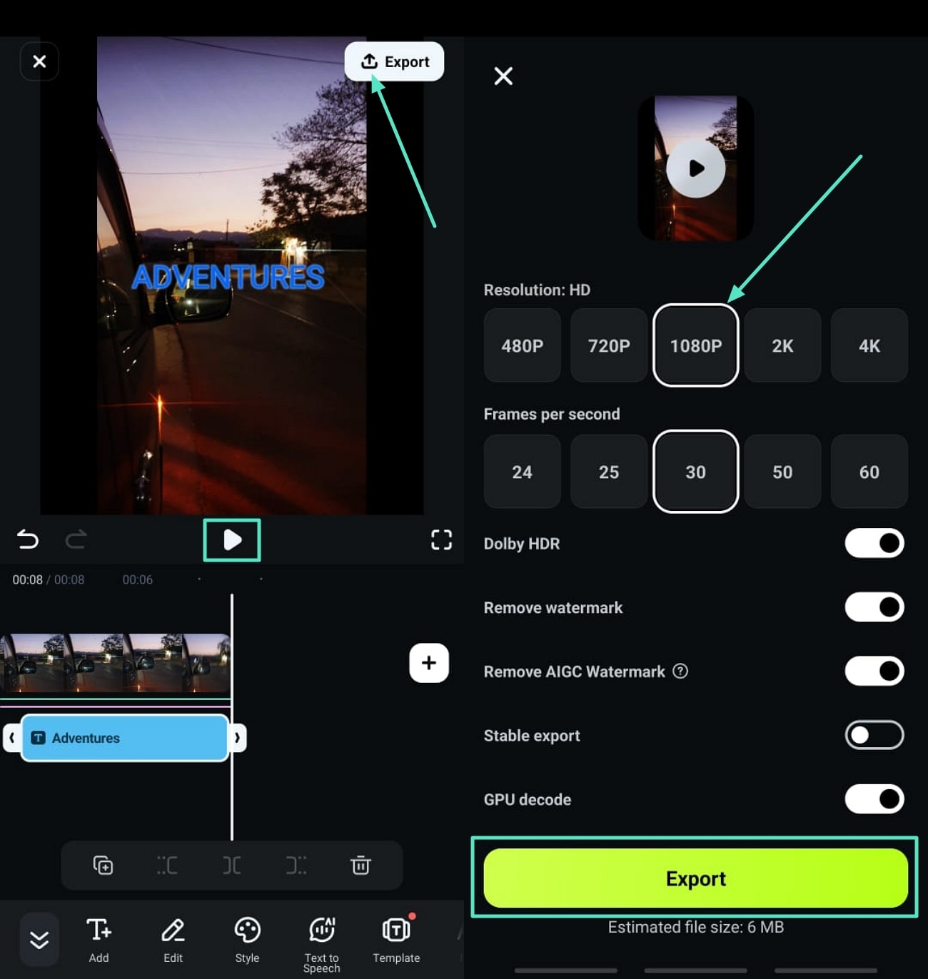preview and export filmora hyperlapse video