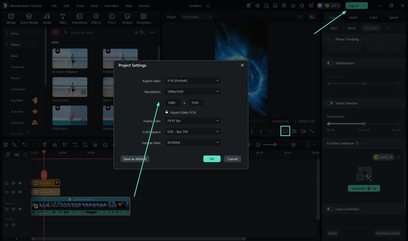 adjust aspect ratio and hit export