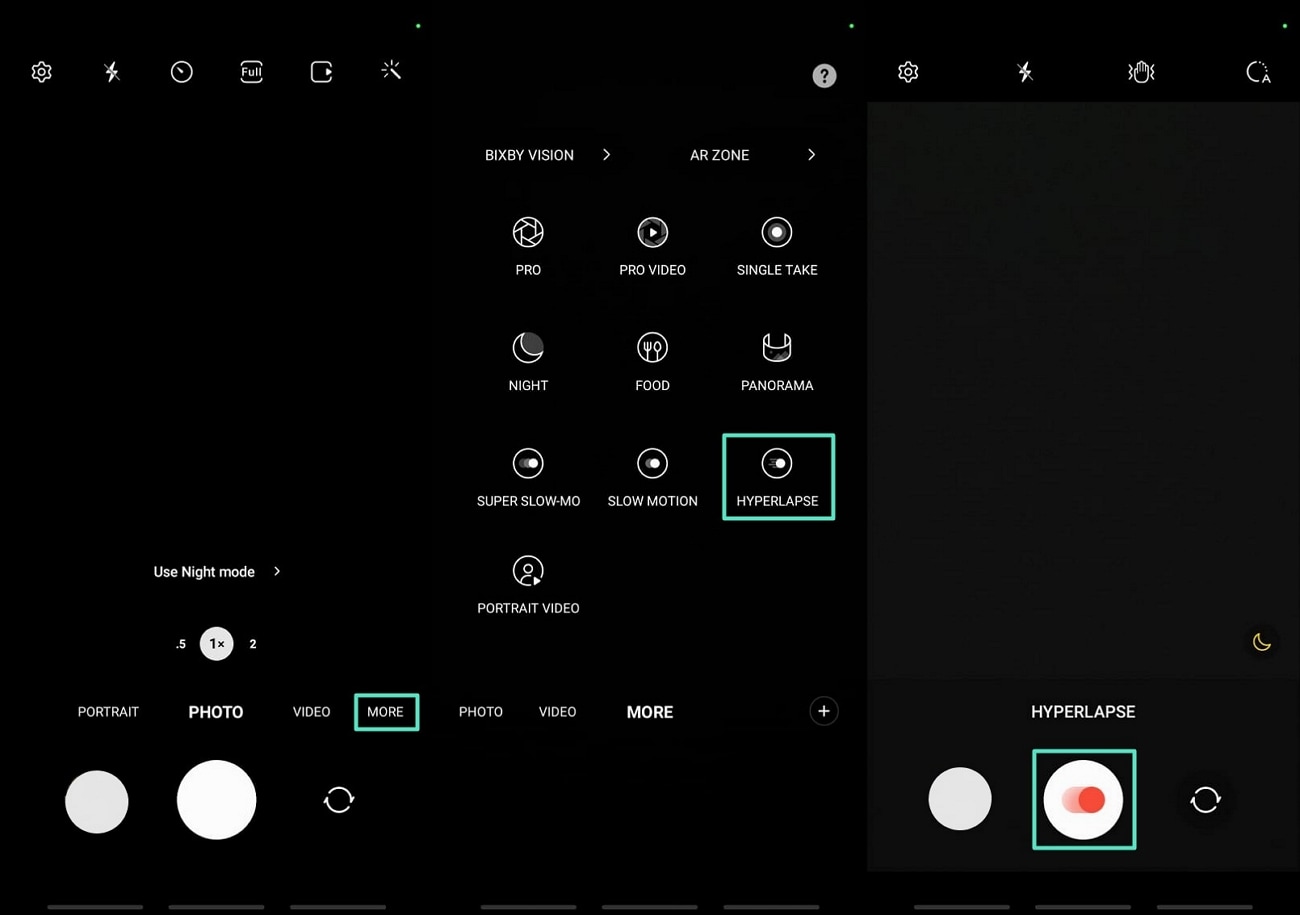 navigate more choose hyperlapse start recording