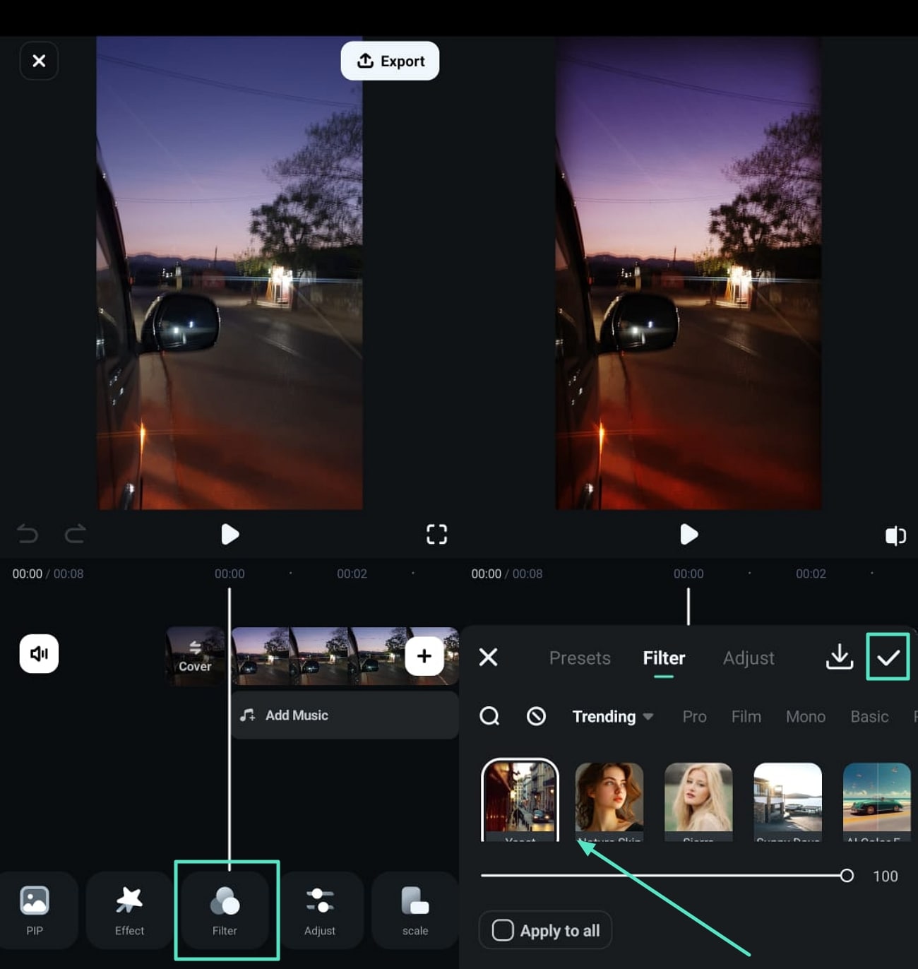 apply filters to hyperlapse video