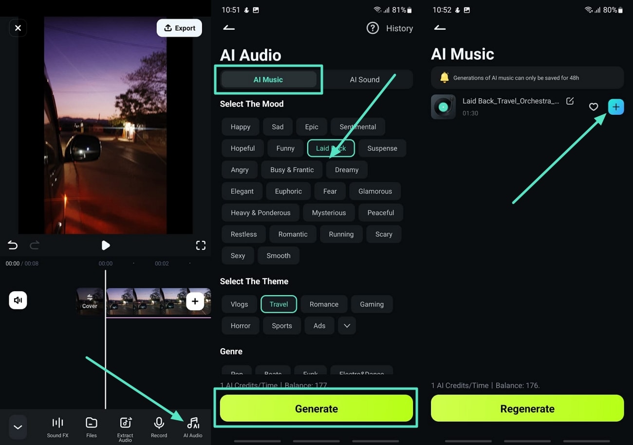 generate ai music filmora app