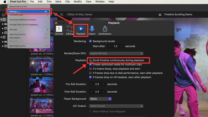 scroll timeline in final cut pro