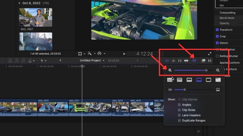 zoom in and out fcp timeline