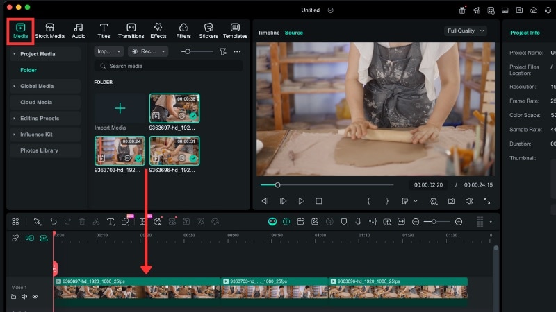 add clips to filmora main timeline