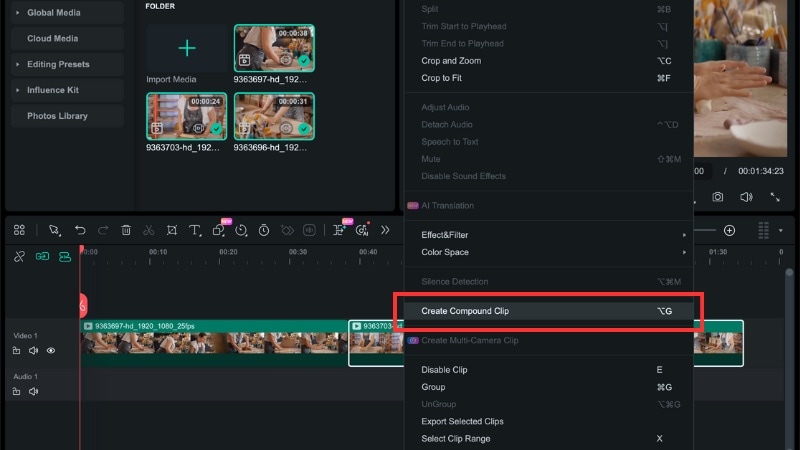 make a compound clip in filmora