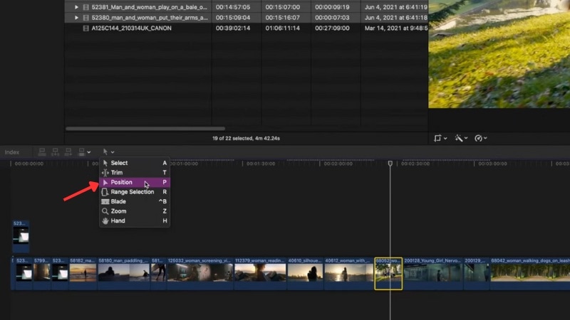 the position tool in fcp timeline