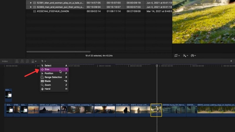 the trim tool in fcp timeline