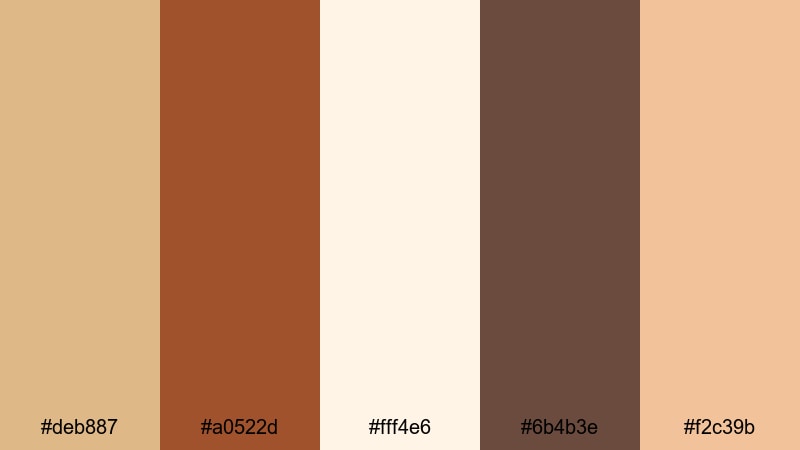 toasted almond sunrise tan brown color palette with hex codes