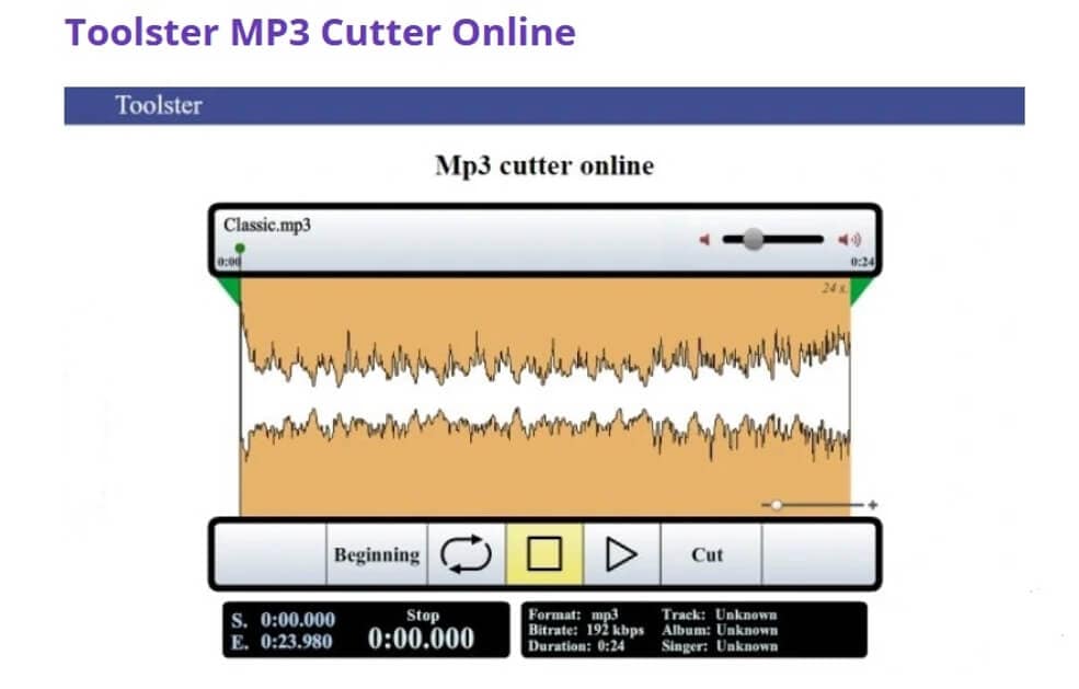 встроенный аудио триммер: Toolster MP3 Cutter Online