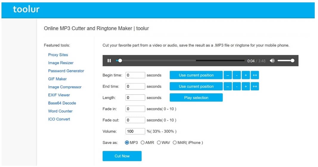 cortador de audio en línea: Toolur MP3 Cutter