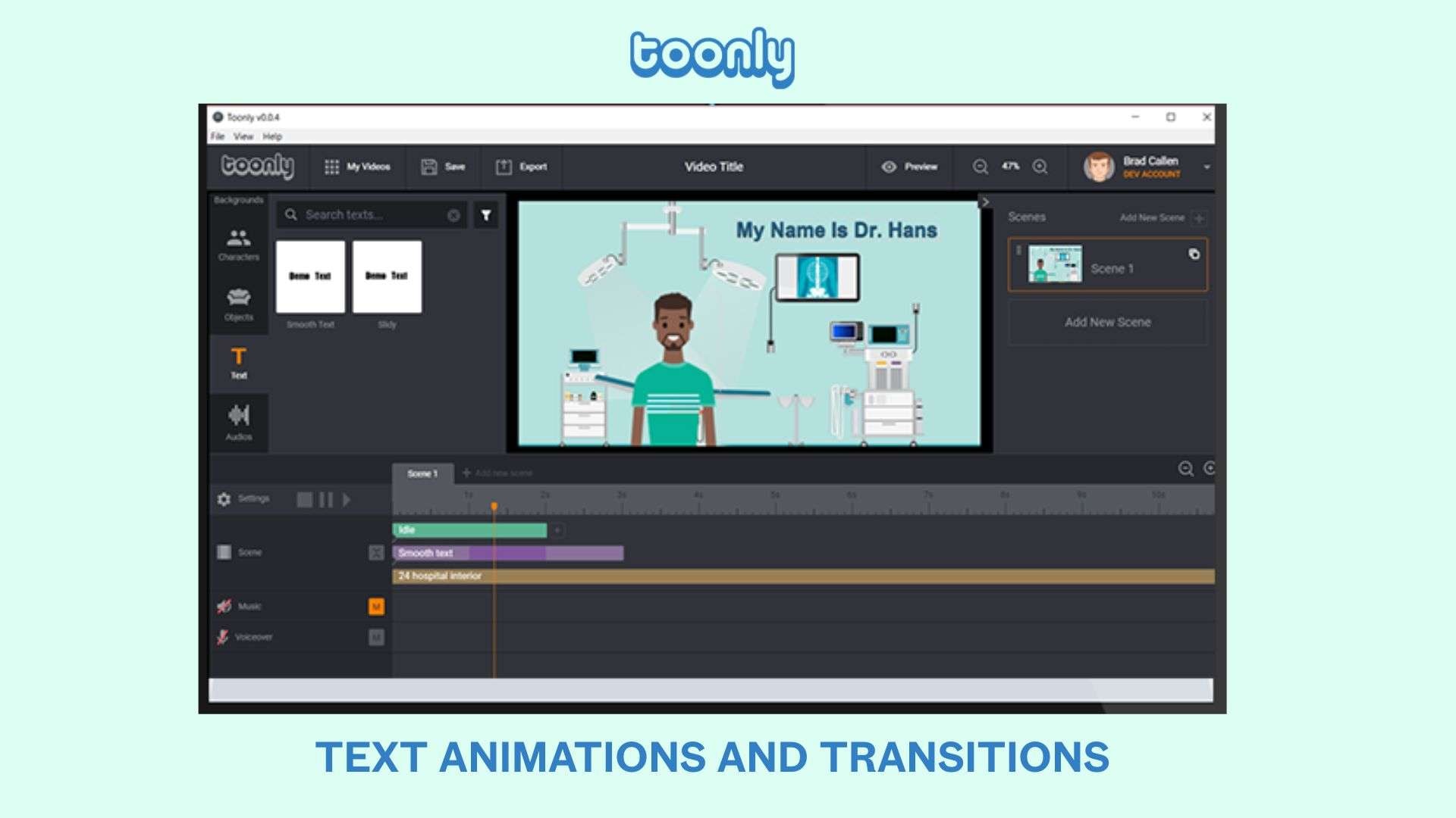 toonly text and transitions