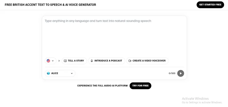 genera voces británicas en línea con elevenlabs