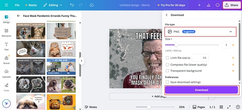 making meme online with canva