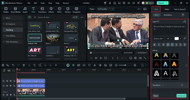 write captions and adjust position
