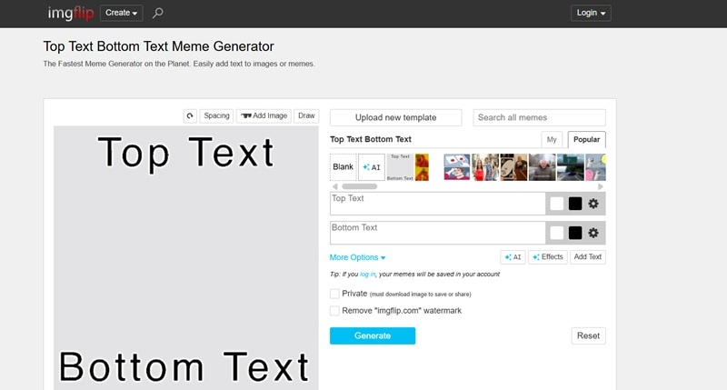 imgflip top text bottom text generator