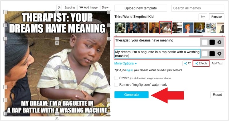 making meme online with imgflip