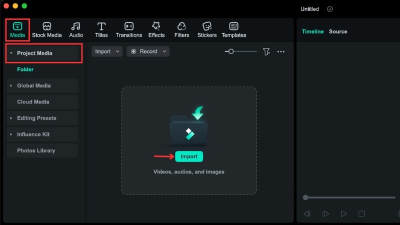importer une vidéo dans la timeline filmora