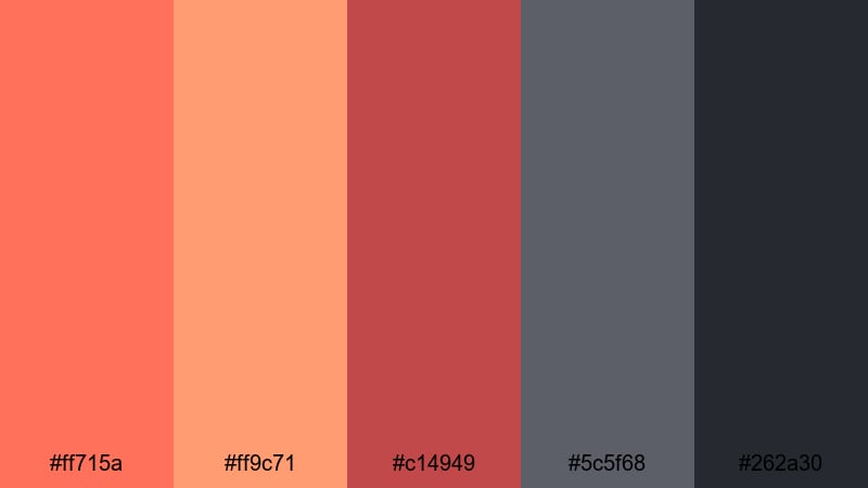 trailer flame storm gray red color palette with hex codes